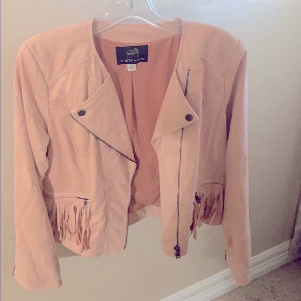 Pink fringe jacket with zipper detail